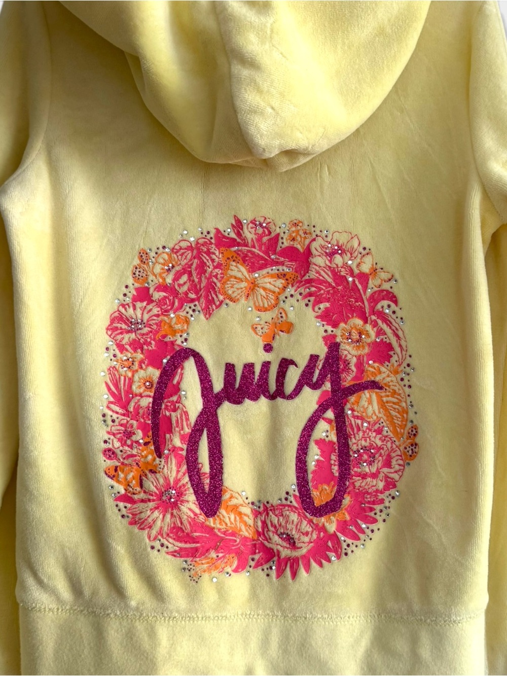 Juicy Couture Girls Yellow Velour Track Jacket Hoodie Size 8 HTF